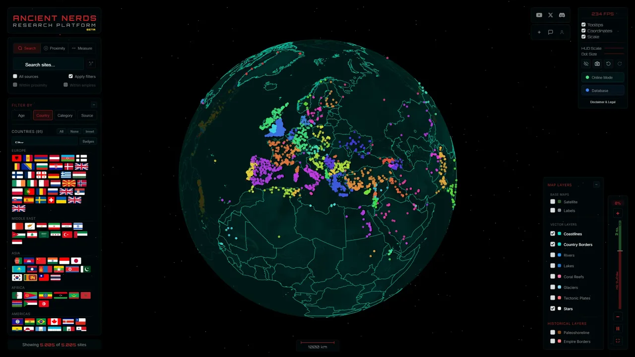 Interactive 3D globe with country coloring